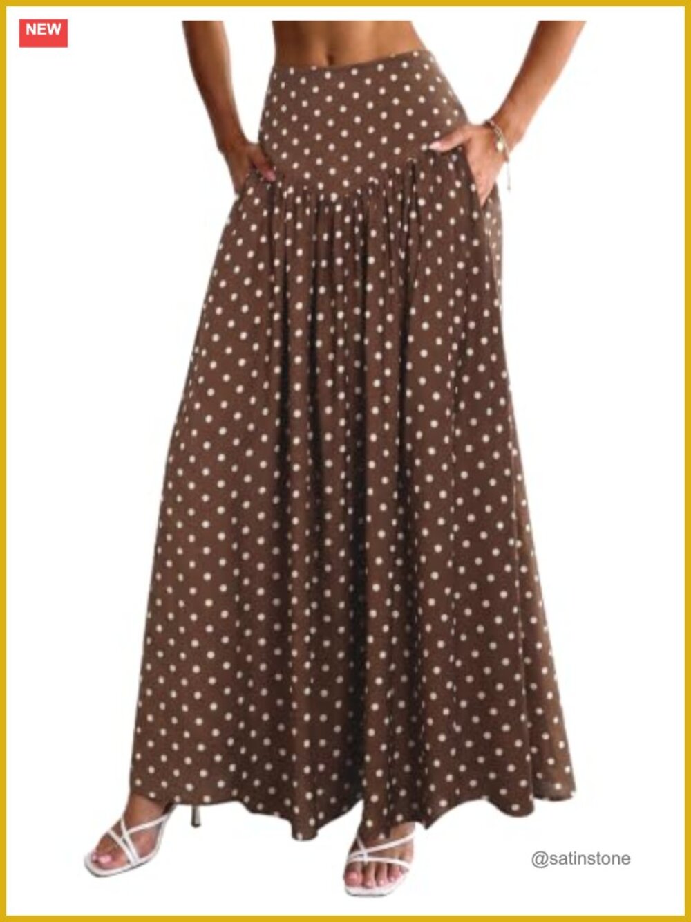 FOMELY Polka Dot Maxi A-Line Flowy Skirt with Pockets Women
